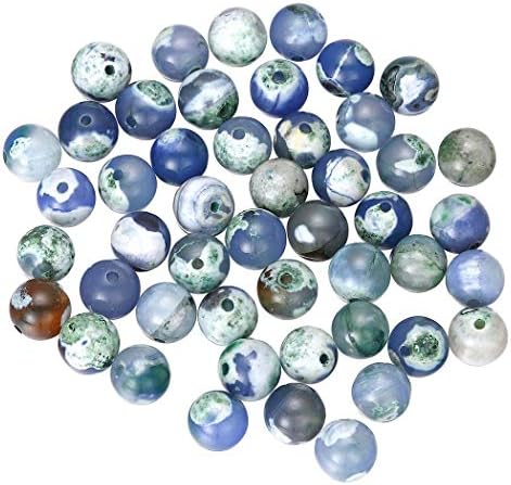 48 Pcs 8mm Blue Fire Dragon Veins Agates Onyx Round Loose Beads for Jewelry Making DIY Findings
