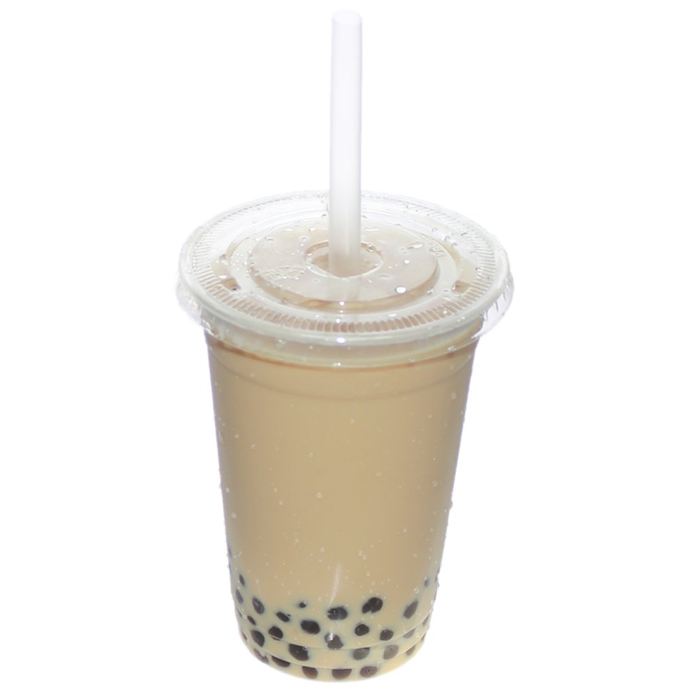 Set de 50 vasos desechables con tapa y pajita.