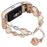 Imymax for Fitbit Charge 2 Bands Bracelet Adjustable Wristband Handmade Night Luminous Pearl Charge 2 Bracelet with Essential Oil/Perfume Storage Pendant for Women/Girls (Rose Pink)