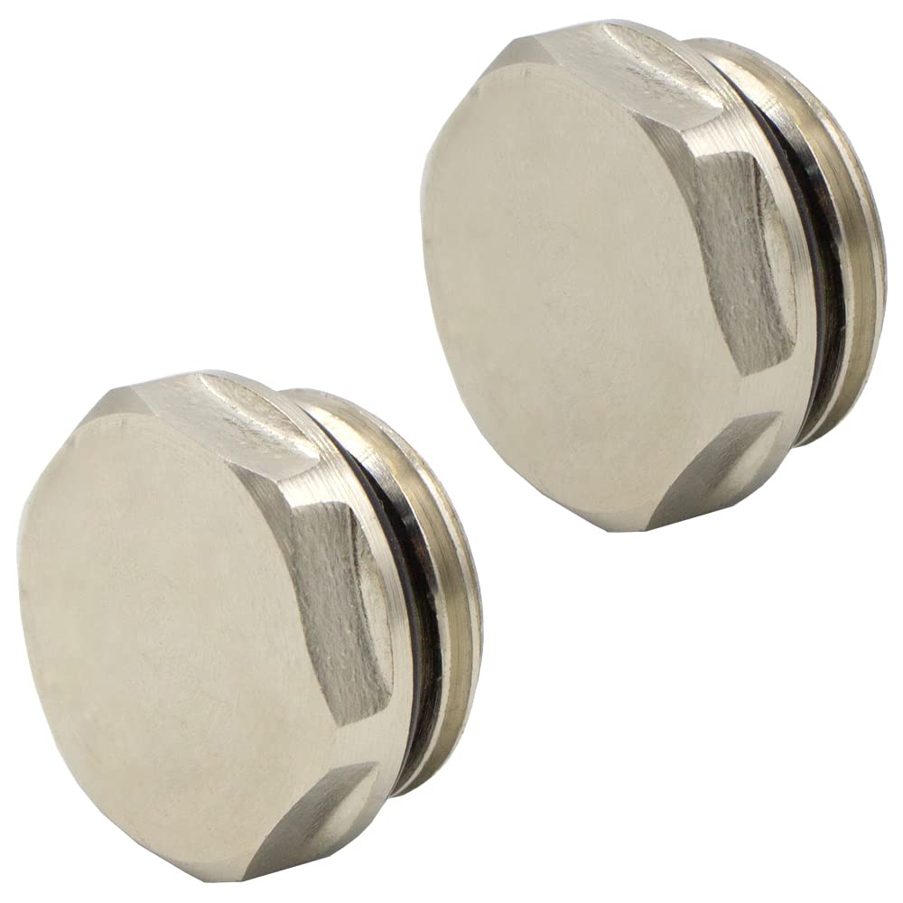 VARIOSAN 14245 Blanking Plug Dummy Plugs for Radiator and Distributor 1/2 Inch Self-Sealing Brass Nickel-Plated Pack of 2