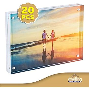 Acrylic Picture Frame Set of 20 - 5x7 Inch - Magnetic Frame - Collage Stand for Family Photographs - Clear Standing Blocks for Wedding Reception & Office Table - Great for Wedding Décor