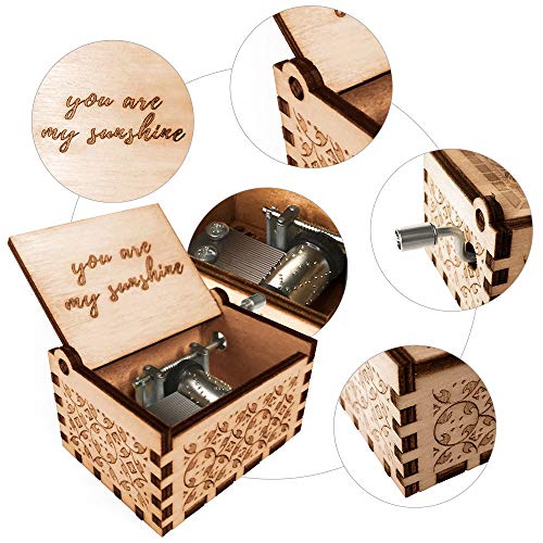 Ucuber You are My Sunshine Music Box - Wood Laser Engraved Vintage Cute Box Best Gift for Wife, Son, Daughter, Mom, Girlfriend, Wedding Anniversary/Birthday/Christmas/Valentine's Day