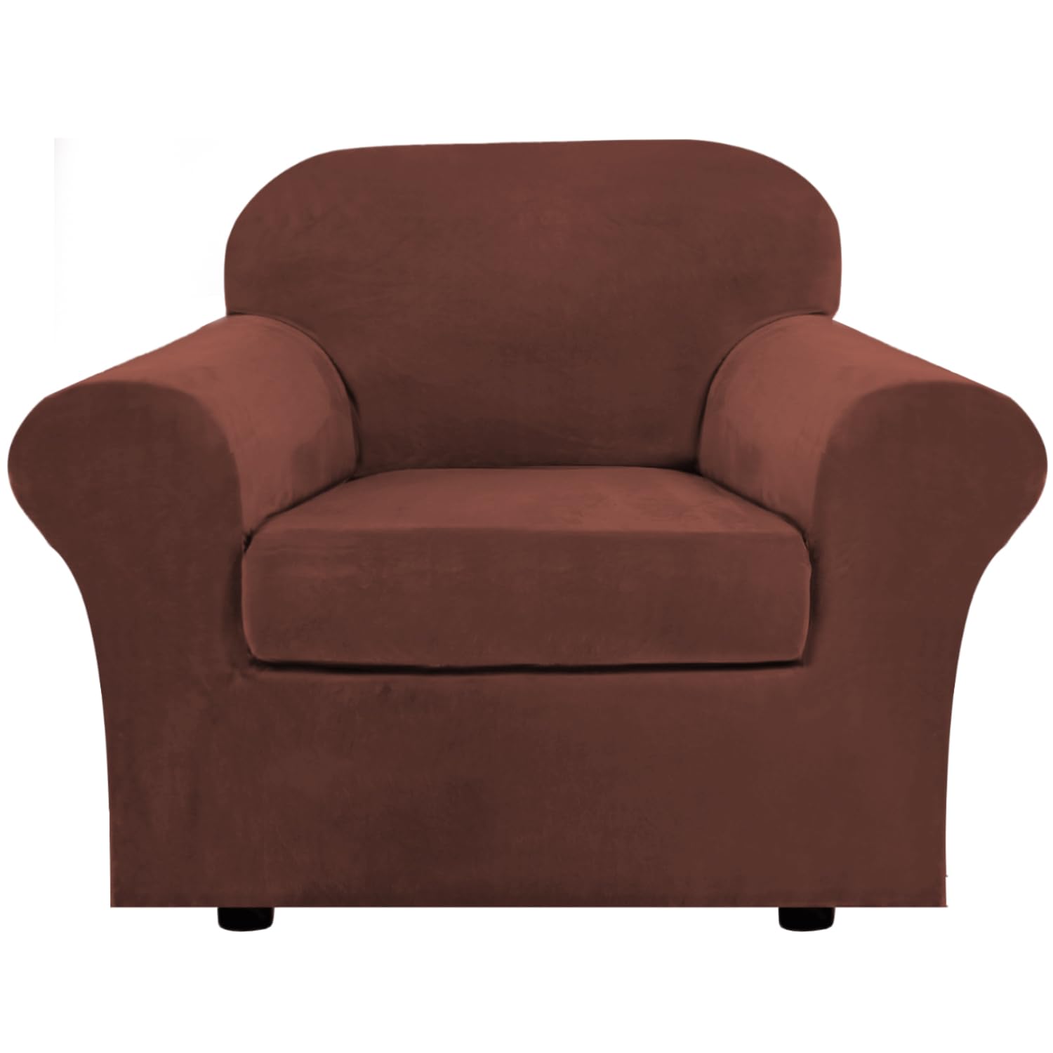 Photo 1 of H.VERSAILTEX Rich Velvet Stretch 2 Piece Cover Chair Slipcover Sofa Cover Furniture Protector Couch Soft with Elastic Bottom Chair Couch Cover Width Up to 49 Inch (Chair, Burnt Brick)