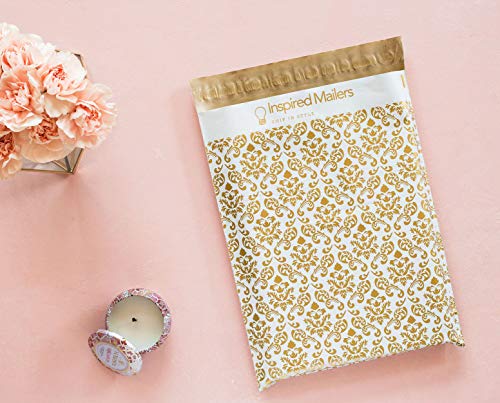 Inspired Mailers - Poly Mailers 10x13 - Damask Pattern Deluxe (Gold) - 100 Pack - 3.15mil Unpadded Shipping Bags