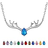 925 Sterling Silver Butterfly Necklace/Antler Deer Necklace,Adjustable Silver Birthstone Necklace for Women,Birthstone Jewelry Gift for Her