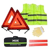 XOOL Safety Triangle Warning Kit,Car Roadside Emergency Kit with Reflective Warning Triangle,Visibility Roadside Vest, Storage Bag and Glove for Use Roadside Breakdowns Emergencies