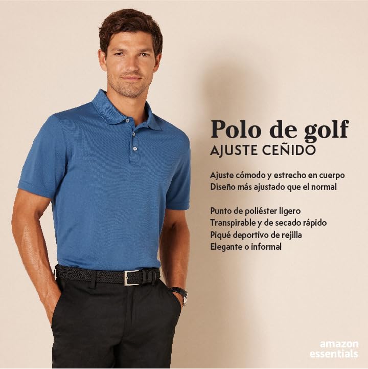 Polo de Golf, Manga Corta, Corte Ajustado, Secado Rápido Hombre, Blanco, L