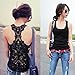 Vktech Woman Sexy Crochet Back Carved Flowers Vest Camisole Lace Tank Top (Black)