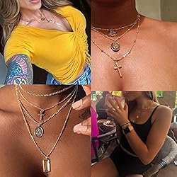 ORAZIO 2PCS Layered Necklace for Women Girl Cross