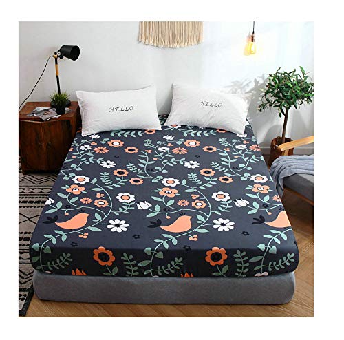 KFZ Flower Leaf Printed Fitted Sheet Bedsheet Bed Protector Without Pillowcases for Kids Single Double Bed 4 Sizes Nature Leather Cloud Plant Designs 1PC (Leaf A, 35”x80” 1pc)