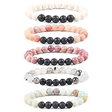 YOUTH UNION Lava Rock Stone Essential Oil Diffuser Bracelet Natural Amazonite Gemstone Beads Men Women Beads Healing Crystal Bracelet (5 Pack)