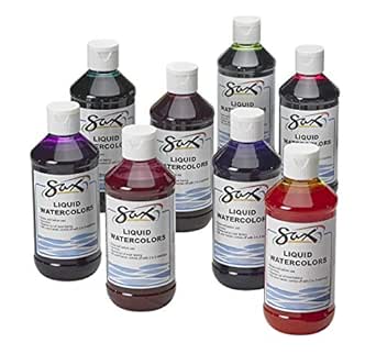 Sax Liquid Washable Watercolor Paint, 1/2 Pint, Assorted Colors, Set of 8 - 1567858