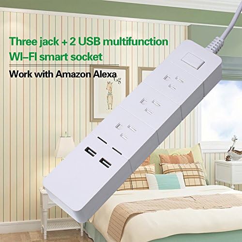 Multifunction WiFi Smart Socket 3 AC Outlets + 2 USB,Turn ON/OFF by Smart Phone, Timer Remote Control Anytime,Work with Alexa