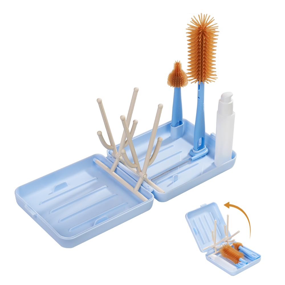 Travel Bottle Brush with Portable Bottle Drying Rack Baby Bottle