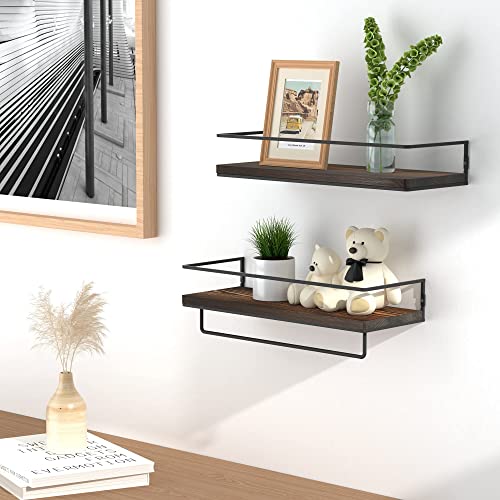 ZGO Floating Shelves for Wall Set of 2, Wall Mounted Storage Shelves with Metal Frame and Towel