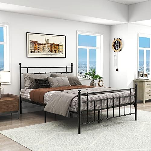 BOFENG Black Queen Bed Frame with Headboard and Footboard Platform Bed