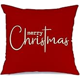 RABUSOFA Christmas Pillow Covers 18x18 Merry Christmas Decorations Winter Throw Decorative Pillow Cases,Farmhouse Holiday Xmas Cushion Covers for Couch Living Room Red