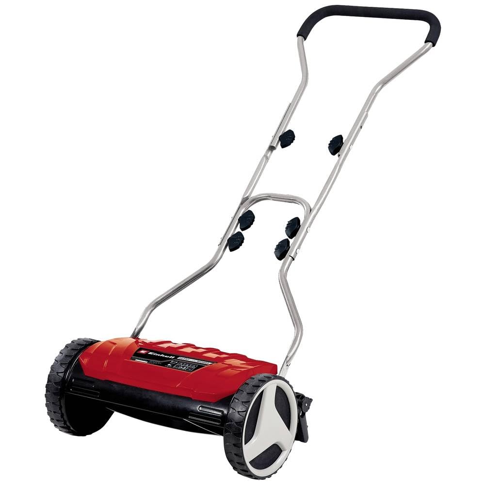 Einhell GE-HM 38 S Handheld Lawnmower (38 cm Cutting Width, 4-Level Cutting Height Adjustment, without Drive, for up to 250 m², 5 Cutting Blades Made Steel), Black/Red