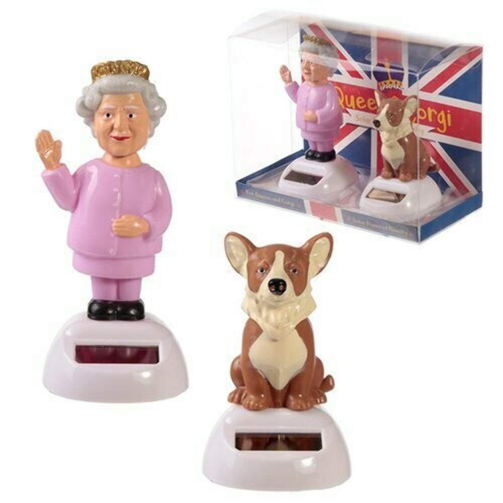 Puckator Queen and Corgi Set of 2 Solar Pals - Home Office Table Desk Dashboard Car Decor Decoration - Gift Ideas - Gifts For Teenage Old Boy Girl Dad Mums - Powered KIds Toys Toy Figure Figures