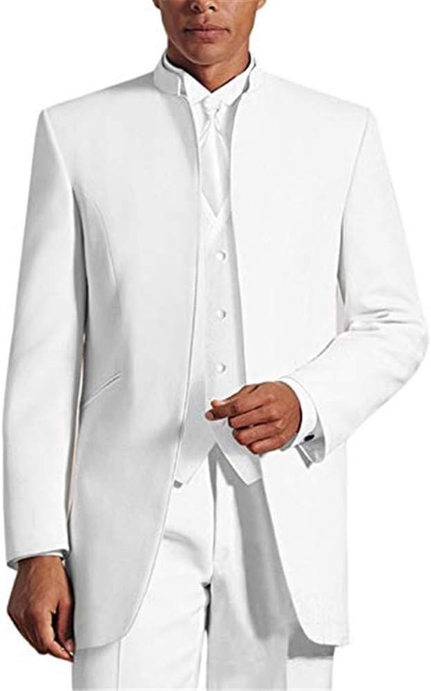 DREFEEL Men's 3 Pieces Wedding Suits Stand Collar Three-Piece Tuxedo Suits