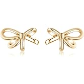 Reffeer Solid 925 Sterling Silver Bow Stud Earrings for Women Teen Girls Small Ribbon Stud Earrings Bowknot