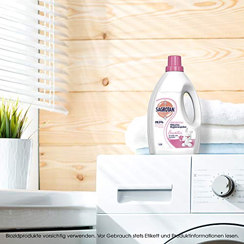 Sagrotan Wäsche-Hygienespüler Sensitiv 0% – Desinfektionsspüler für hygienisch saubere und frische, ohne Farb- und Duftstoffe – 4 x 1,5 l Reiniger im praktischen Vorteilspack thumbnail 2