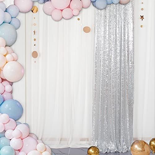 ShinyBeauty 2x7FT Silver Sequin Backdrop Curtain | Photo Booth Background, Sparkling Wall Hanging with Rod Pocket, Event Decor, Photography Studio, Home Decoration
