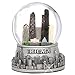 3.5 Inch Chicago Snow Globe, Silver Base and Color Inside Glass Globe, Chicago Snow Globes with Skyline and Landmarks