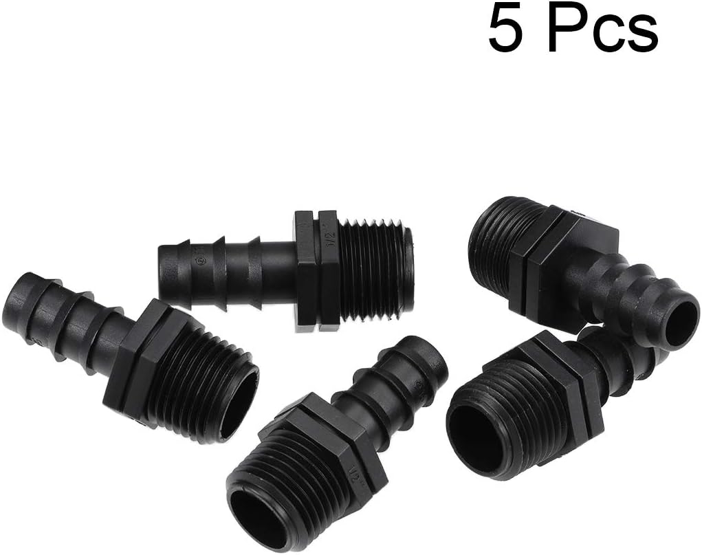 sourcing map Barb Drip Pipe Connector 1/2 BSPT Male Thread 16PE Hose Fitting for Garden Agricultural Irrigation System Plastic 5pcs - Image 3