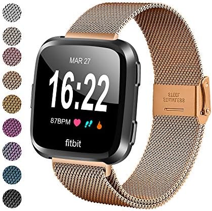 MEFEO Compatible with Fitbit Versa Bands, Stainless Steel Metal Band Mesh Bracelet with Strong Magnet Lock Wristbands Replacement for Fitbit Versa/Versa 2/Versa Lite/SE