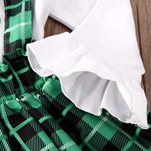 Infant Toddler Baby Girl St. Patrick's Day Outfits Long Sleeve Ruffled T Shirt Top Suspender Skrits Overall Clothes Set (Green, 4-5 Years) - Thumbnail 5