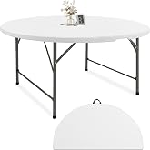 Fivenl 6 FT Round Folding Tables White Foldable Table, Fold-in-Half with Carrying Handle Portable Plastic Table for Party, Dining, Wedding, Camping, Picnic, Indoor Outdoor Events