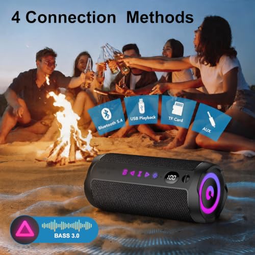 Portable Bluetooth Speaker 25W, Powerful Bluetooth Speaker, Dual Bass Speakers, 25H Playback, IPX7, RGB, TWS Pairing, AUX, TF, USB, Ideal for Outdoor Activities, Parties, Travel.