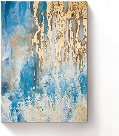 Crystal Emotion Blue Art Paintings,Paintings Oil Hand Painting 3D Hand-Painted On Canvas Abstract Artwork Art Wood Inside Framed Hanging Wall Decoration Abstract Painting (Golden) 20x30inch