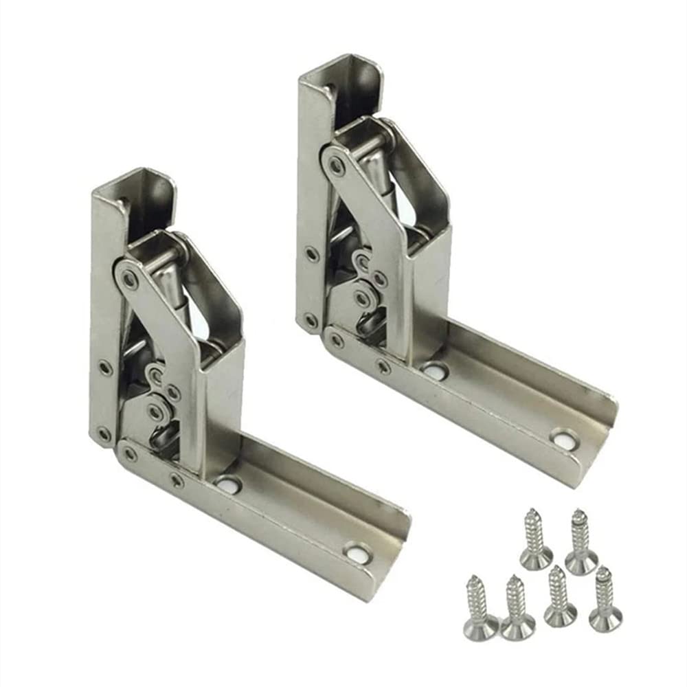 2 Pcs 90°Folding Shelf Hinges,Steel Hinge for Wood Soft Close Hidden Cupboard Hinges,Silver