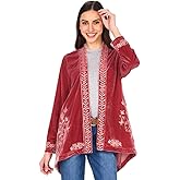 The Lakeside Collection Women's Embroidered Velvet Open Front Cardigan