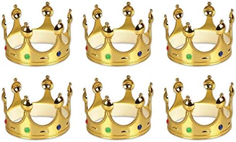 Gold King Prince Queen Crowns - 6 Pack