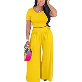 HBQ Two Piece Outfits For Women Casual Sweat Suits Backless Short Sleeve Crop Tops Wide Leg Pants Lounge Sets Tracksuit