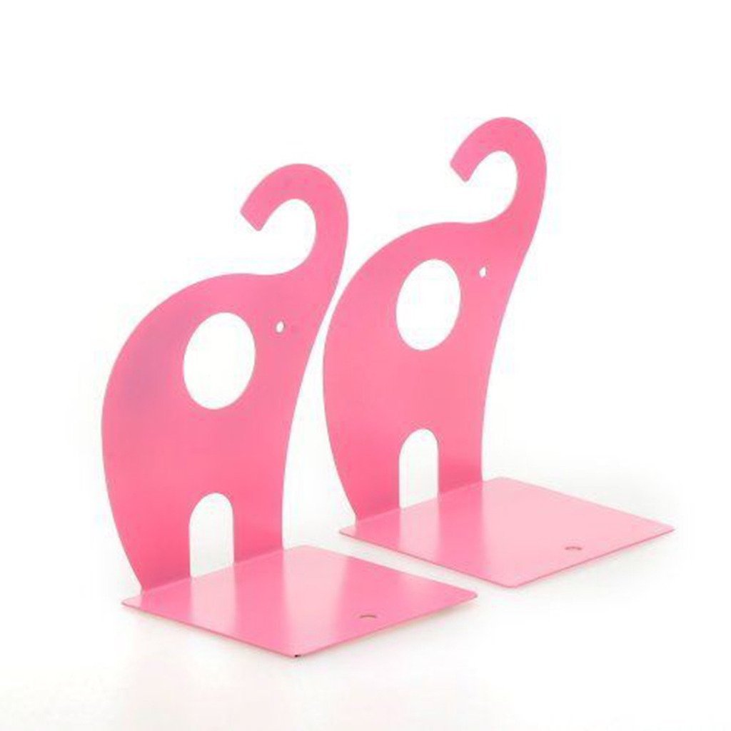 Winterworm Cartoon Cute Elephant Pattern Nonskid Metal Office Desk Bookends (Pink)