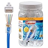 ITBEBE 100 Pieces Gold Plated end Pass Through RJ45 CAT6 Connectors 8P8C 3 Micron 3u 3 Prong Premium Modular UTP Plug Connector