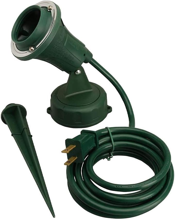 Woods Outdoor Floodlight Fixture With Stake (6-Feet cord, 120V, Green) - Floodlight Holder - 
