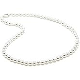 EVEV Crystal Pearl Necklace for Women MADE IN JAPAN, AAA+ Quality Round Akoya Crystal Pearl, 925 Sterling Silver box Clasp, Handcrafted 18“ Ladies Glass Faux Pearl Necklaces for Jewelry Gifts