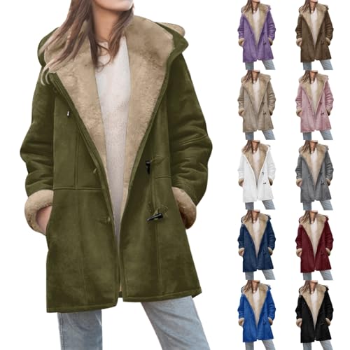 Coats Winter Jackets for Women UK Trench Coats for Women Plus Size Womens Fashionable Casual Solid Color Cotton Coat Fleece Jacket Women's with Hood Mid Length Jacket