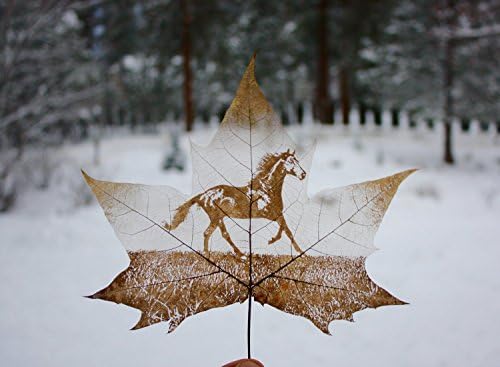 Galloping Horse REAL LEAF Art, Etched by Hand, Home Wall Decor, One of a Kind, Made from Real Leaf