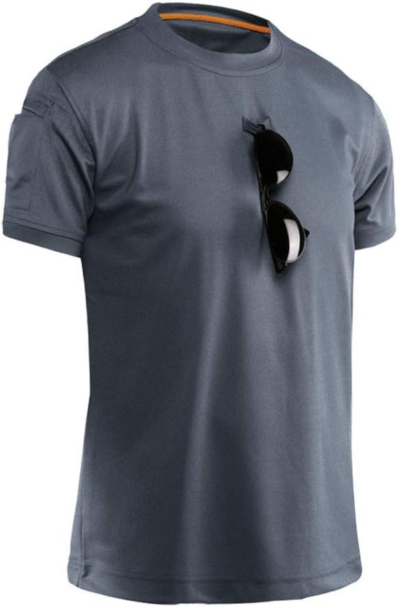 Men Elastic Quick Dry Training T-shirts Loose Tactical Short Sleeve Tops