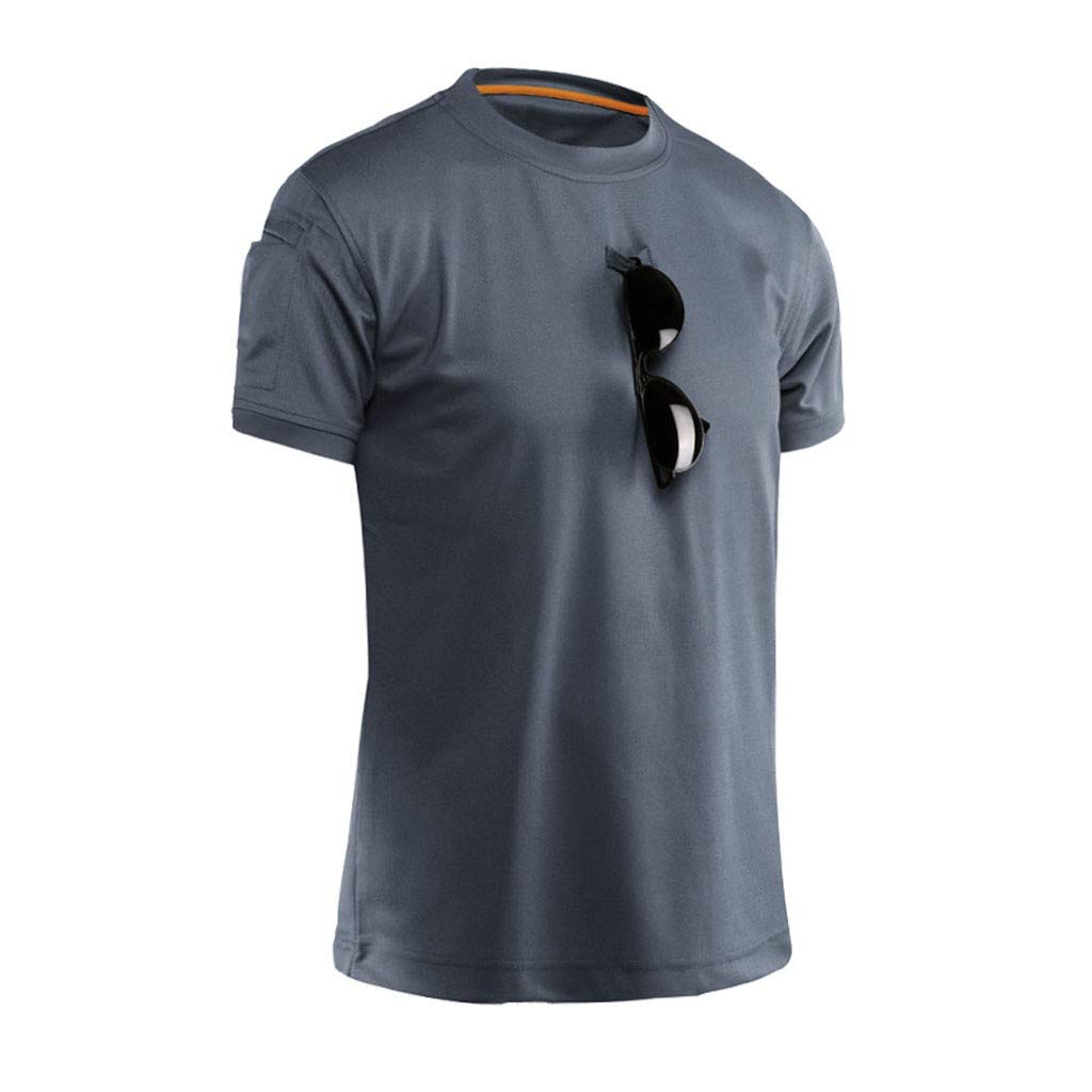 Men Elastic Quick Dry Training T-shirts Loose Tactical Short Sleeve Tops
