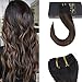 Sunny New Balayage Color 16inch Remy Hair Extensions Natural Black to Chesnut Brown Highlight Black Clip in Human Hair Extensions 7pcs 120gram for Beautiful Hairstyle