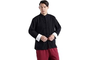 CORETIC Men's Cotton Linen Kung Fu Shirt Chinese Traditional Tang Suit Tai Chi Blouse Long Sleeve Jacket Coats