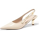 Coutgo Womens Slingback Kitten Heels Closed Pointed Toe Pumps Buckle Strap Wedding Party Dress Shoes