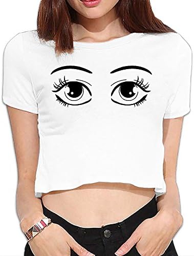 Comfortable Cartoon Eyes Black Crop Shirt For Woman